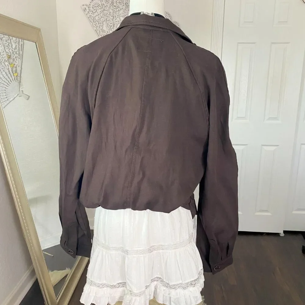 NWT H&M Dark Brown Cinched Oversized Linen-Blend Jacket S